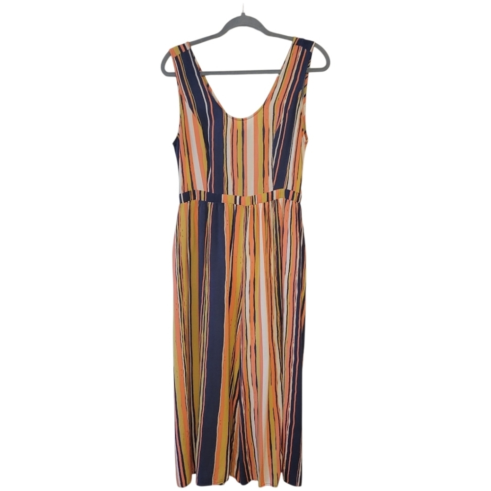 Modcloth Blue & Coral‎ Striped Crop Wide Leg Jumpsuit Size Medium